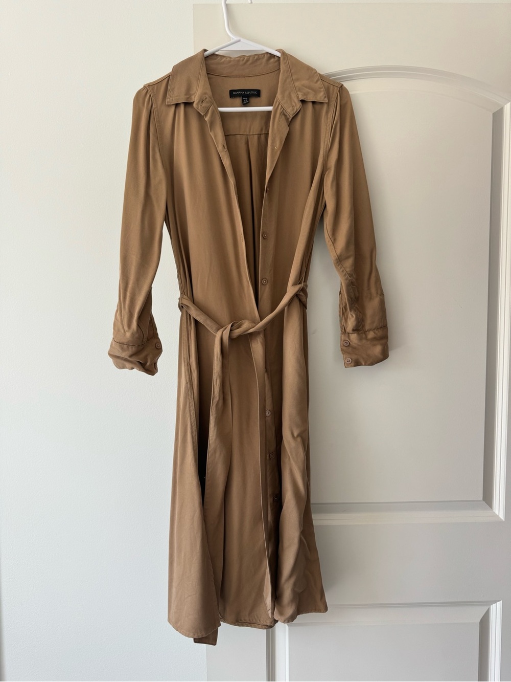 Banana Republic Tan Long-Sleeve Shirt Dress with Tie Belt
